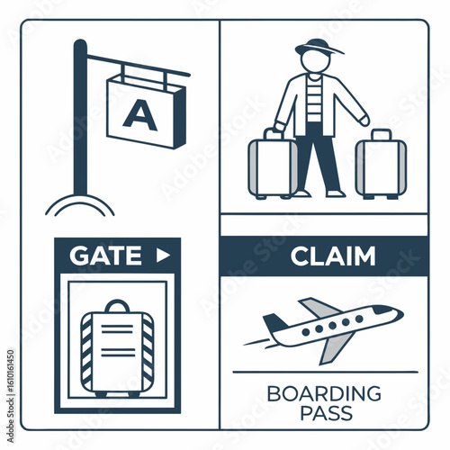 Airport Travel Icons gate baggage claim