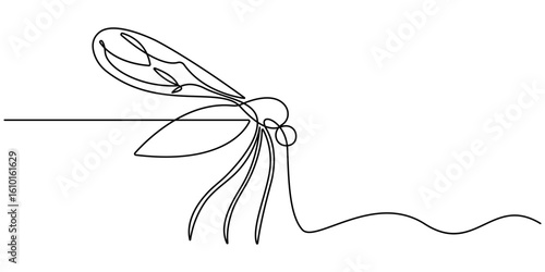 Dengue mosquito continuous one line drawing, continuous Dengue mosquito. mosquito drawn in one line.  World Malaria Day. One line design vector illustration. single line vector illustration. 
