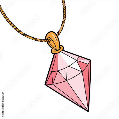 Pink magical crystal illustration representing a mystical good luck charm and spiritual amulet. Outline art magic element collection perfect for fantasy artwork.