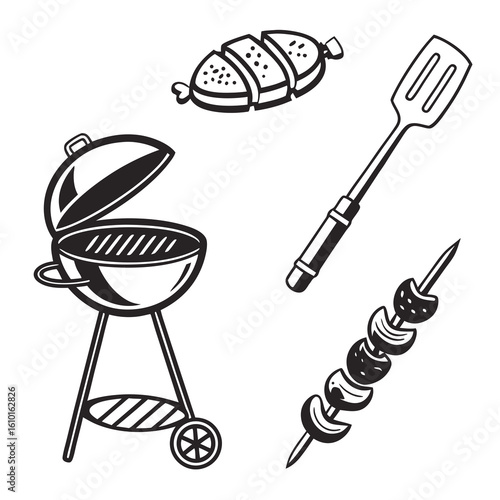 Barbecue grill spatula sausage skewer vector