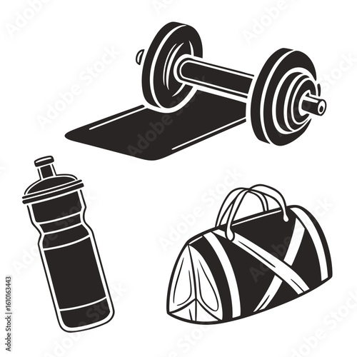 Black fitness equipment and accessories dumbbell yoga mat