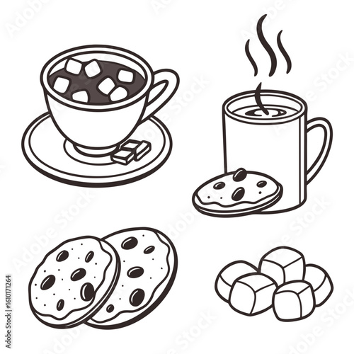 Hot cocoa and cookies illustration chocolate marshmallows