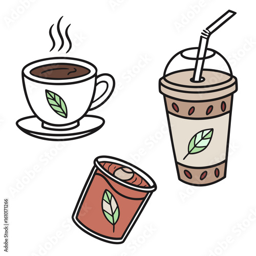Hot coffee cup iced drink and can beverage