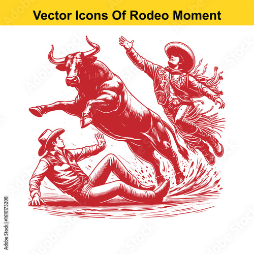 Rodeo Clown Saving Cowboy – Western Heroic Moment Vector

