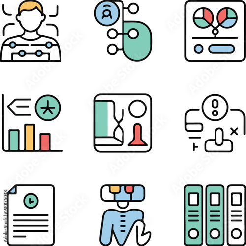 Clinical Study Line Icons Set Medical Research, Patient, and Placebo Vector Symbols