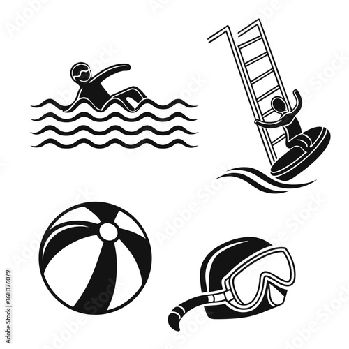 Pool fun icons swimming water
