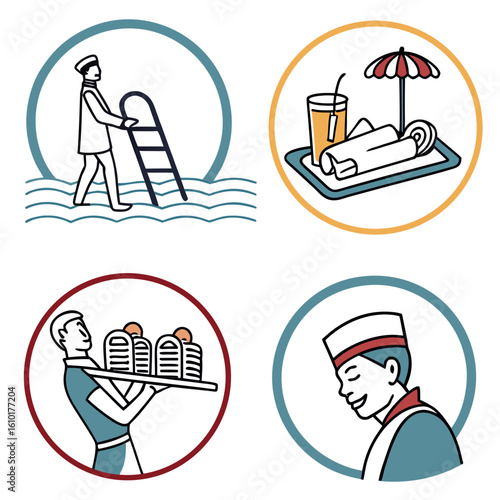 Resort staff service icons poolside