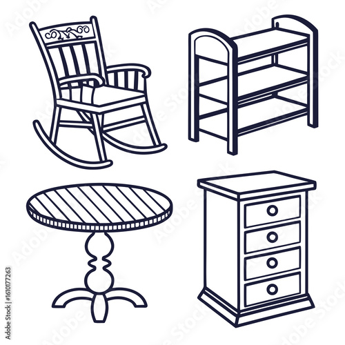 Rocking chair round table shelf dresser furniture