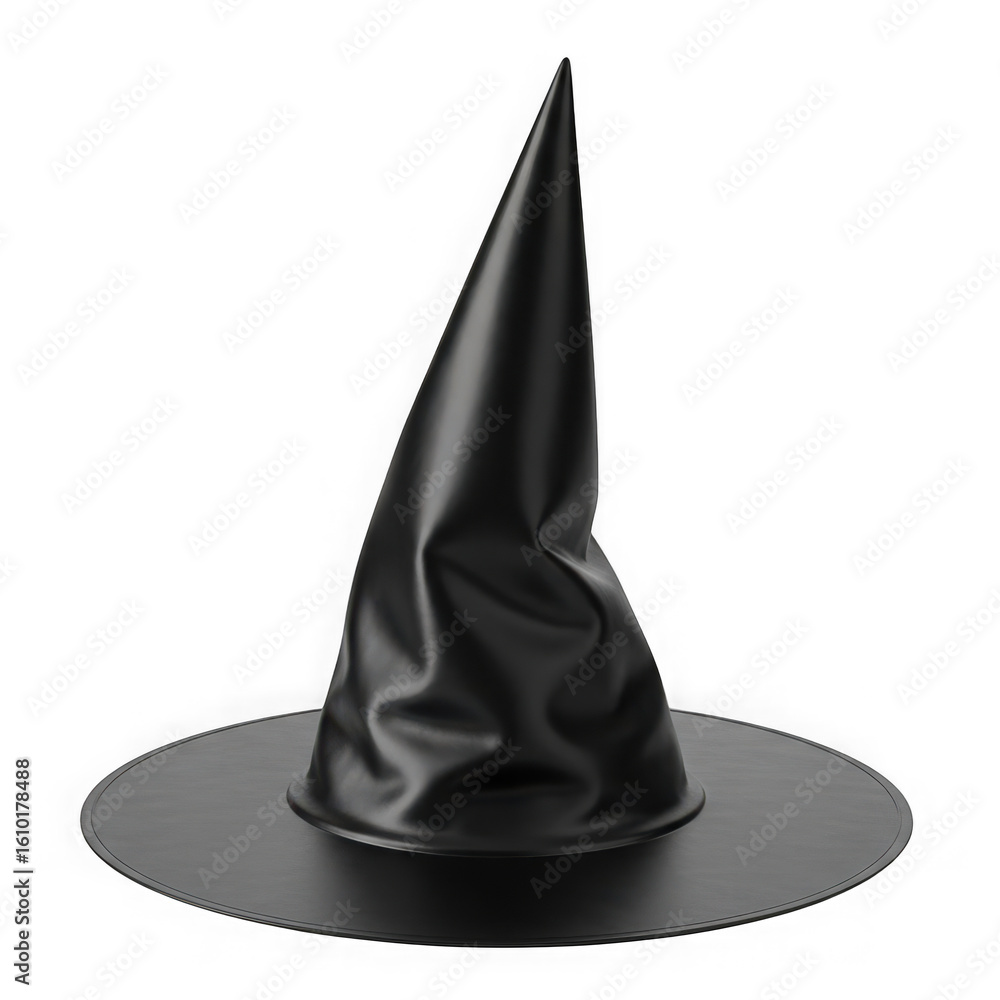 Fototapeta premium A classic black witch hat isolated on transparent background evokes the spirit of halloween and magical fantasy