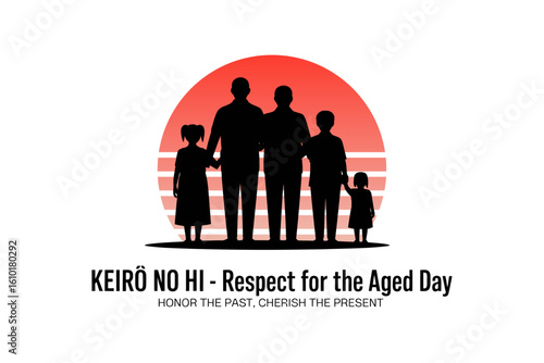 Respect for the Aged Day poster with family silhouette, Keiro no Hi, honor the past, cherish the present, vector illustration
