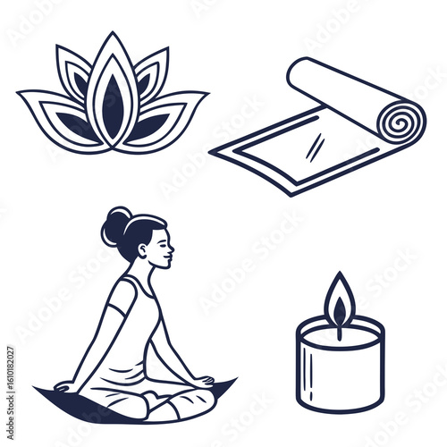 Yoga meditation lotus mat candle icons vector