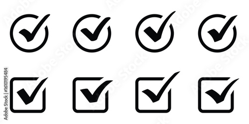 Check mark set icon. Simple web buttons. Checkmarks icon isolated on white background