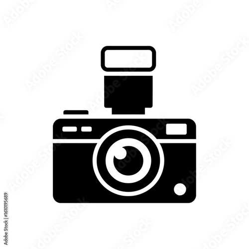 black and white camera vector illustration with film roll