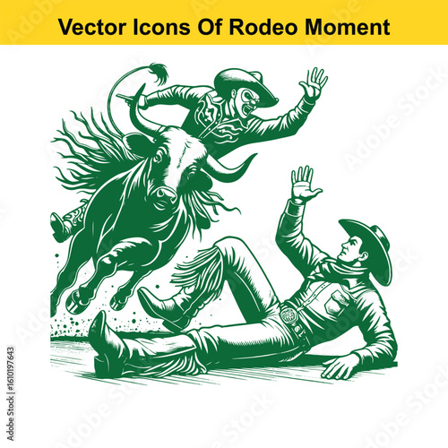 Rodeo Clown Saving Cowboy – Western Heroic Moment Vector