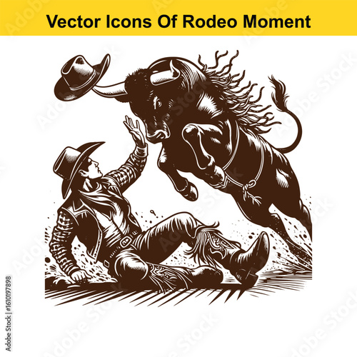 Rodeo Clown Saving Cowboy – Western Heroic Moment Vector