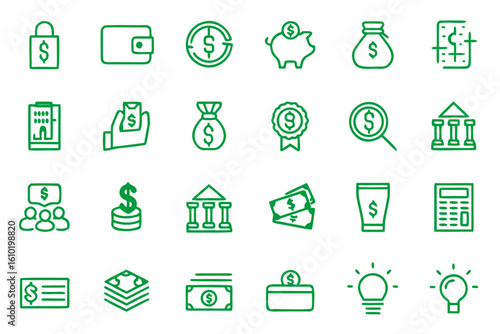 Financial loan and credit line icons set with modern line art style for banking and finance applications