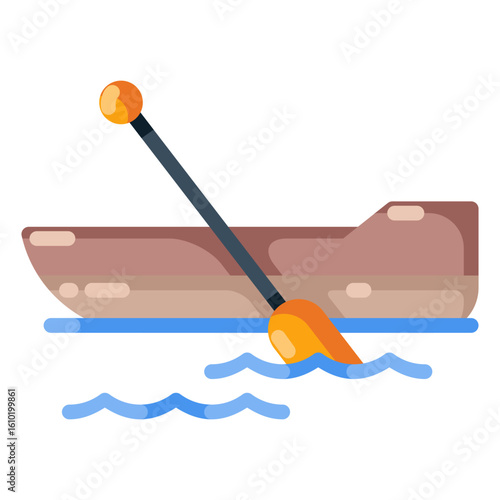 oar boat flat icon in the sea