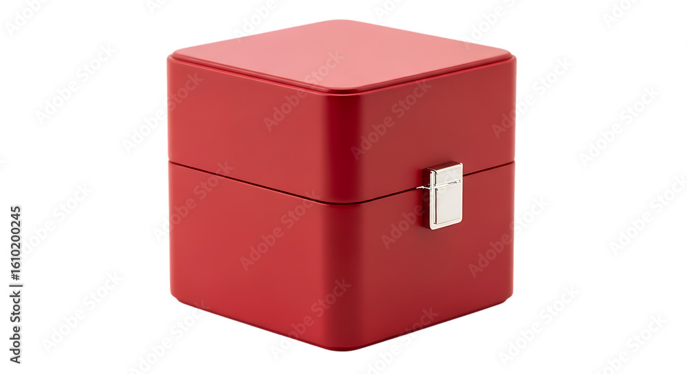 Fototapeta premium Red cube box with silver clasp isolated on a transparent background