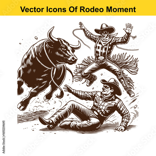 Rodeo Clown Saving Cowboy – Western Heroic Moment Vector