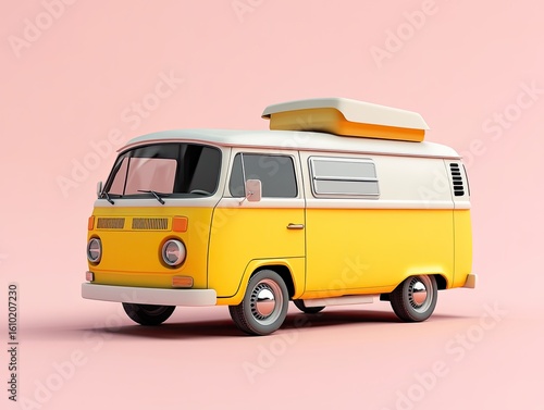 Delightful 3D Camper Van Icon in Minimalist Style for Travel Adventures