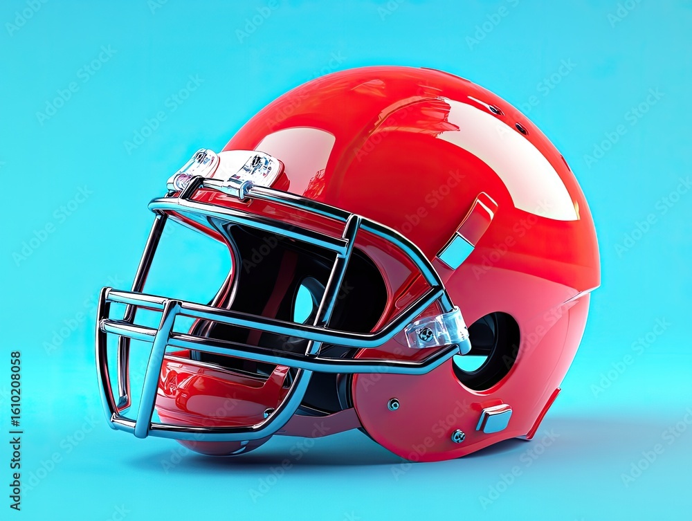 Fototapeta premium A Vibrant Red Football Helmet Icon on a Light Blue Background Design