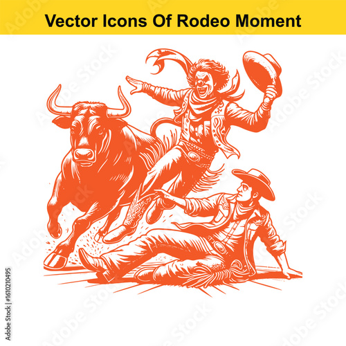 Rodeo Clown Saving Cowboy – Western Heroic Moment Vector