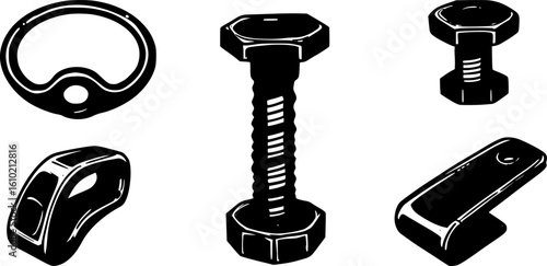 vector set of Swivel ring Bolt snap icon set isolated on white background
