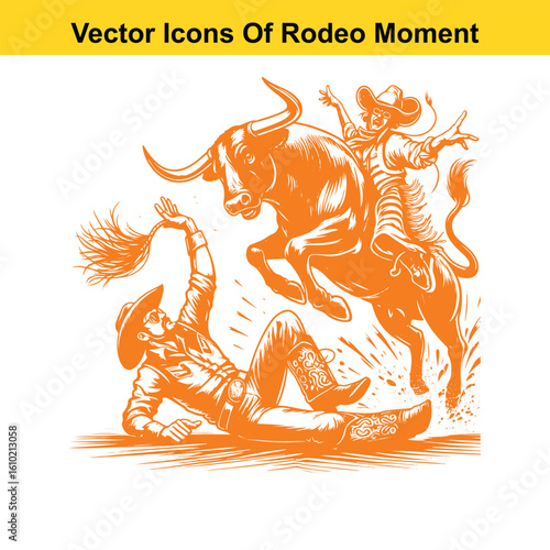 Rodeo Clown Saving Cowboy – Western Heroic Moment Vector