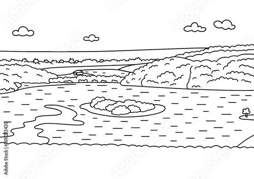 Lake landscape coloring page for kids and adults printable free pdf