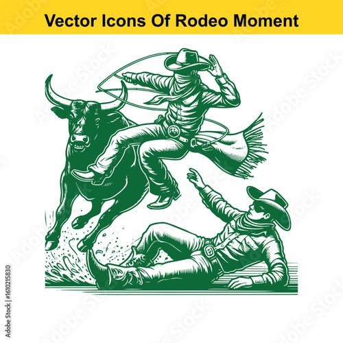 Rodeo Clown Saving Cowboy – Western Heroic Moment Vector