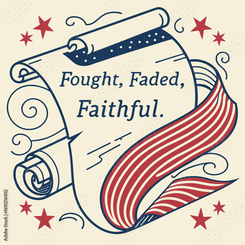 Patriotic Scroll with American Flag Ribbon and Stars Illustration