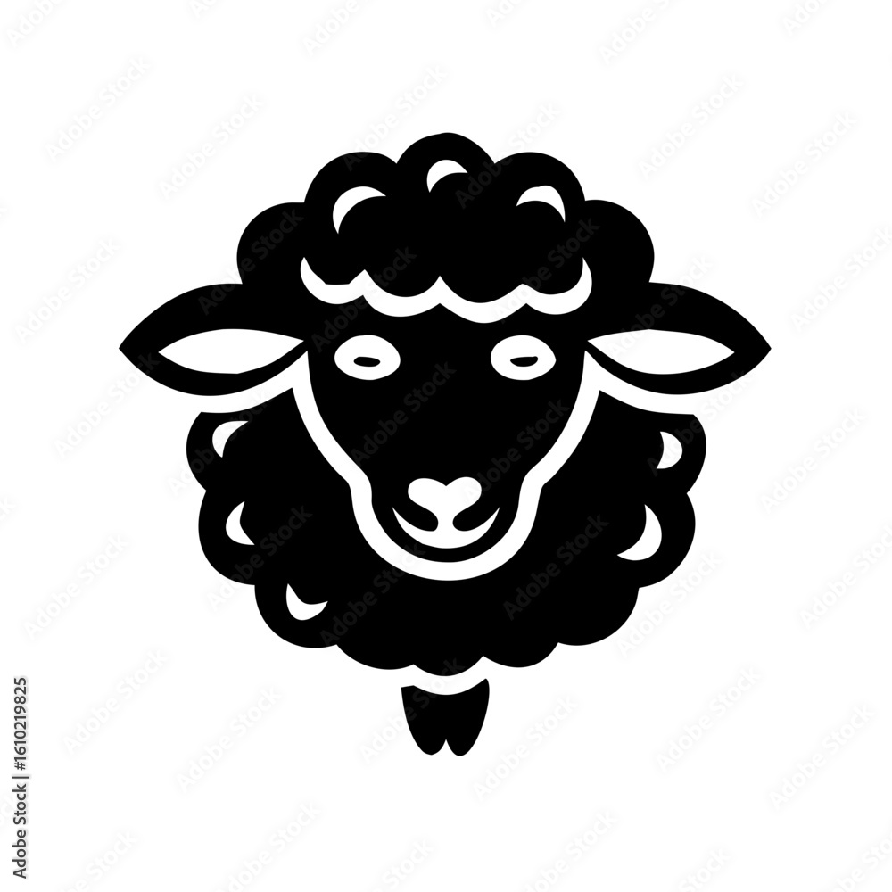 Fototapeta premium Illustration of a black sheep with a fluffy head design