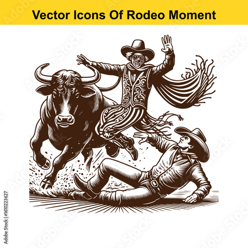 Rodeo Clown Saving Cowboy – Western Heroic Moment Vector