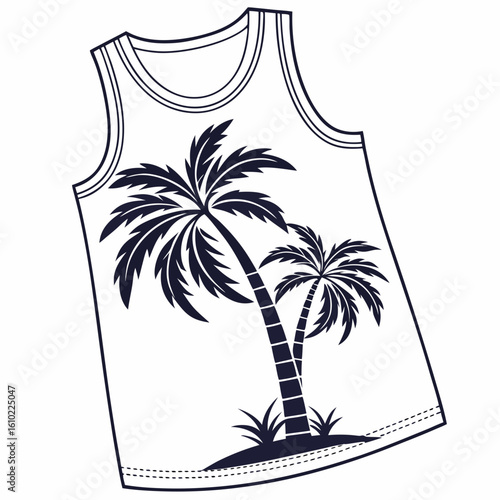 Sleeveless shirt with a black palm tree graphic design