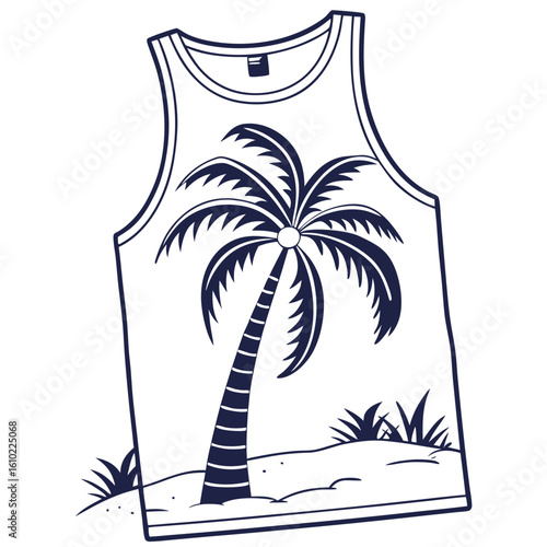 Tank top with a palm tree and beach scene graphic