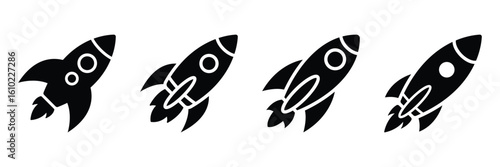 Rocket icon. Rocket launched icon vector. Rocket launch icons. Startup rocket set. Business startup and growth concept with flying rocket icons. Vector illustration.