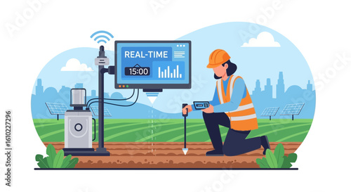 Modern Agriculture With Real-Time Monitoring System Illustration