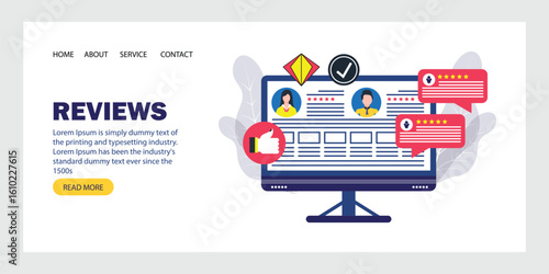 Computer Online review concept. Landing page design 