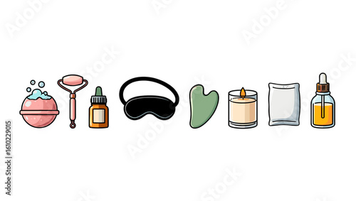 Spa day essentials skincare routine beauty products relaxation items self care wellness treatment collection