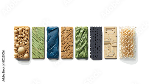 Assorted textures panel collection for interior design and architectural visualization reference material