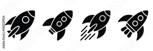 Rocket icon. Rocket launched icon vector. Rocket launch icons. Startup rocket set. Business startup and growth concept with flying rocket icons. Vector illustration.