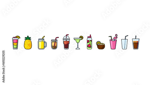 Assorted summer cocktails and drinks vector art illustration for menu and graphic design projects use