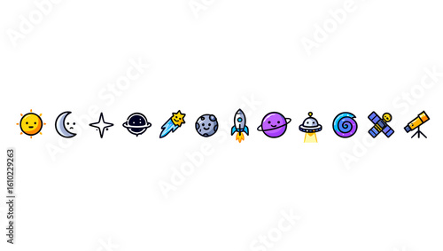 Explore the cosmos with this adorable space themed vector art featuring planets, stars, and celestial objects