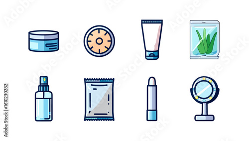 Cosmetic skincare beauty product set vector illustration for personal care and beauty routine use