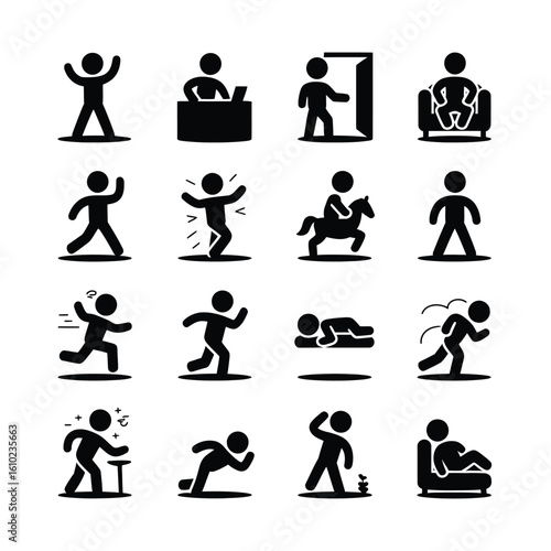 Action pictograms of people and activities icon set