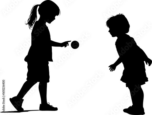children boys and girls playing happily silhouette