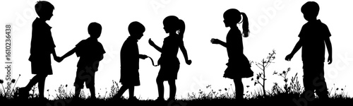 Diversity children playing silhouette