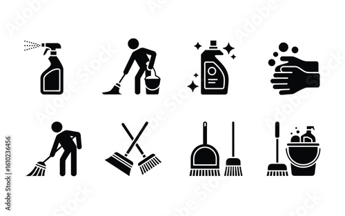 Cleaning housekeeping and hygiene icon set