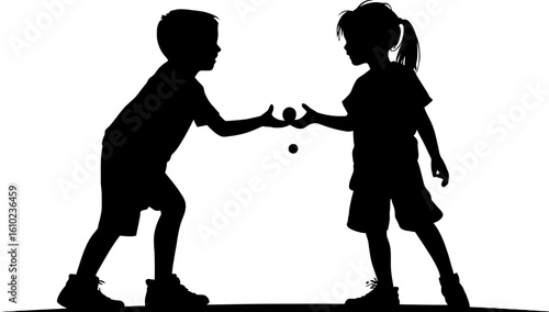 children boys and girls playing happily silhouette