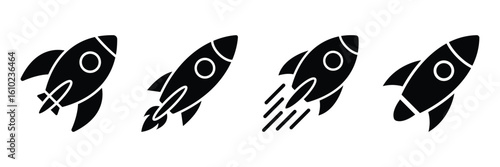 Flying rocket vector illustration. Rocket launch vector icon logo concept. Space rocket vectors. Spacecraft and launch icons